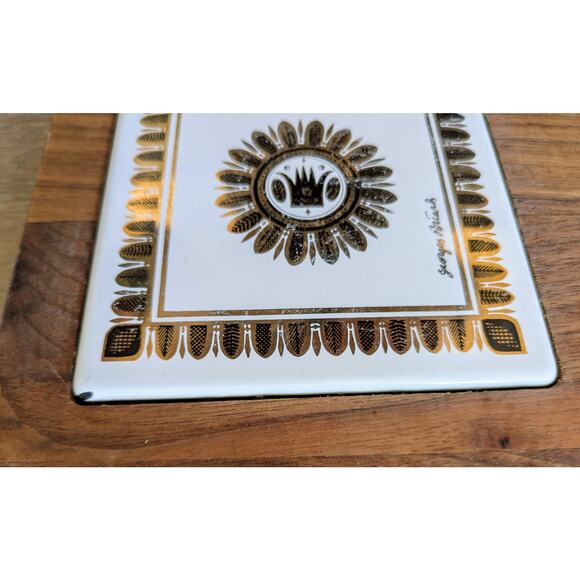 Vintage Georges Briard Wood & Ceramic Cheese Charcuterie Cutting Board 16"x7.25" - Picture 9 of 10